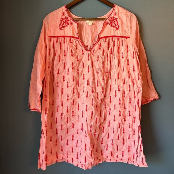 Pink chicken embroidered tunic coverup, peony - Picture 2 of 6
